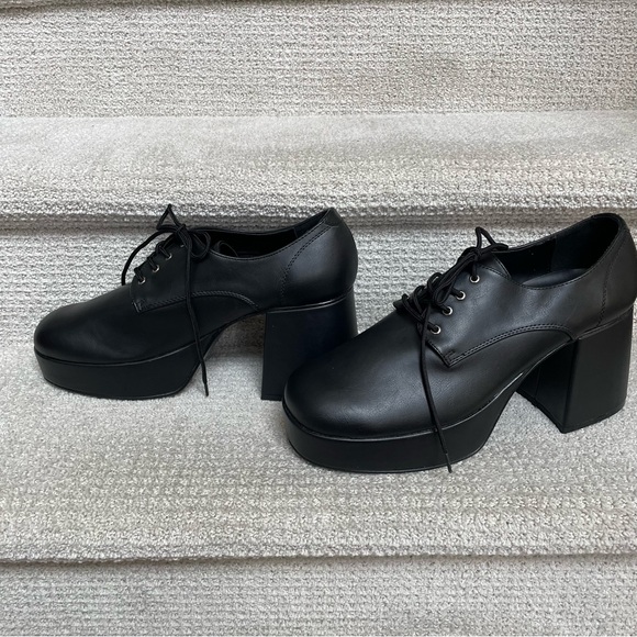 Funtasma Men's Disco Retro Black Polyurethane Lace Up Platform Shoes Halloween - Picture 6 of 14